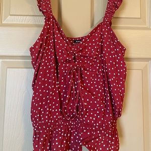 Express Ruffle Peplum top. Size Medium. Red polka dots.
